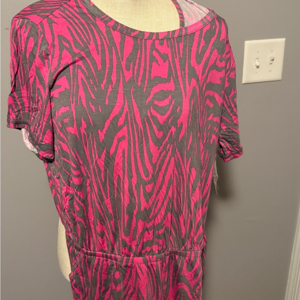 Pink and Gray strip romper